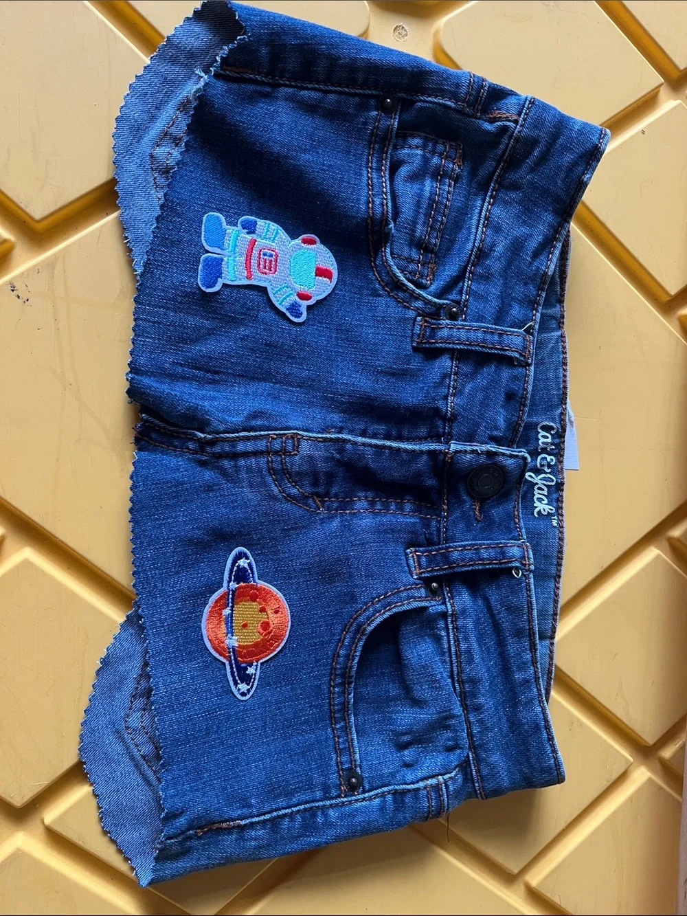Handmade Cat & Jack Blue Denim Girls' belt with pockets with Space Patches. Sz 7